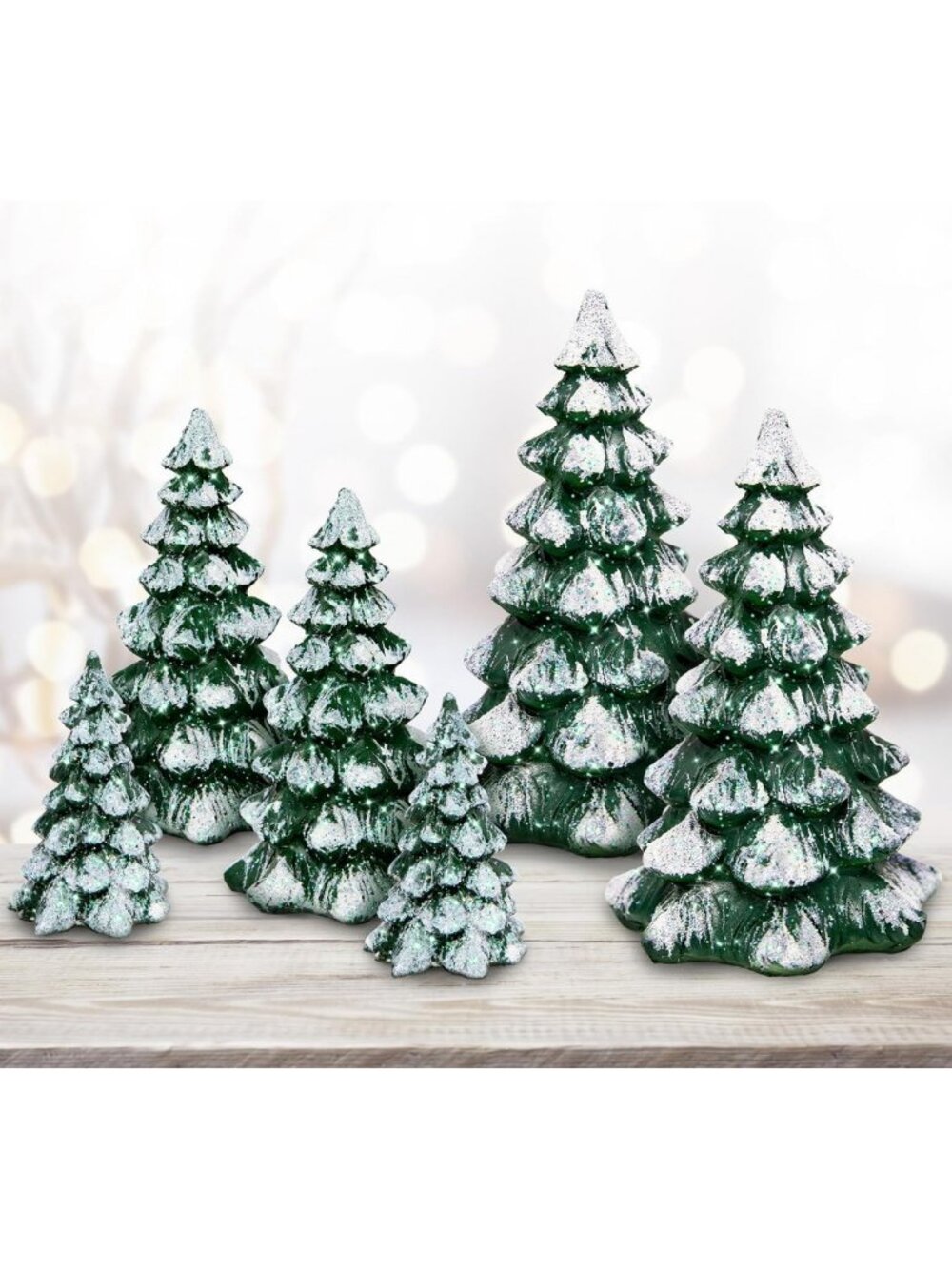 6 Pack Christmas Tree Figurines for Holiday Decor, Winter Village Display